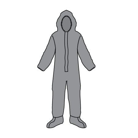 Kappler Disposable Coverallss, Hooded, S/M, Elastic Wrist, Attached Boots Ankle, Bound Seam, Gray, 12 PK Z2B414GYSMMD